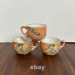 Vintage Dragon Ware Teacup & Saucer Moriage Occupied Japan Demitasse SET OF 6