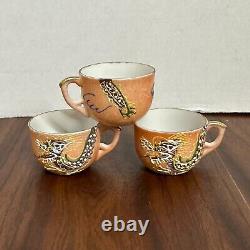 Vintage Dragon Ware Teacup & Saucer Moriage Occupied Japan Demitasse SET OF 6