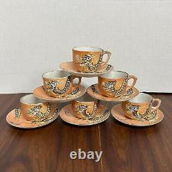 Vintage Dragon Ware Teacup & Saucer Moriage Occupied Japan Demitasse SET OF 6