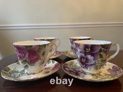 Vintage Duchess Fine Porcelain Tea Cup an Saucer Violets 22Kt Gold Gilt