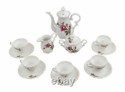 Vintage Fine China Tea Set in Rose Pattern Includes 5 Tea Cups and Saucers