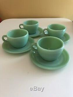 Vintage Fire King JADEITE COFFE Tea CUPS SAUCERS set of 4 restaurant ware