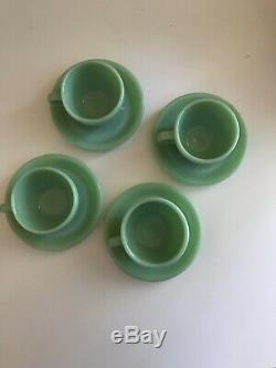 Vintage Fire King JADEITE COFFE Tea CUPS SAUCERS set of 4 restaurant ware