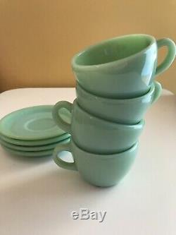 Vintage Fire King JADEITE COFFE Tea CUPS SAUCERS set of 4 restaurant ware