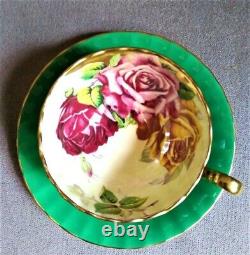 Vintage Green Aynsley Orban Three Cabbage Roses England Teacup & Saucer