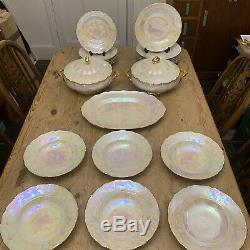 Vintage Iridescent Pearl Lustre Gold Dinner Set Service 6 person Czechoslovakia