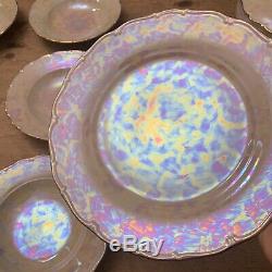 Vintage Iridescent Pearl Lustre Gold Dinner Set Service 6 person Czechoslovakia