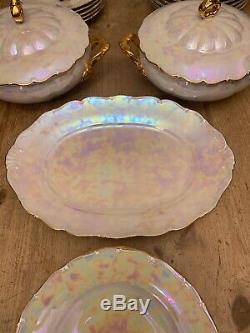 Vintage Iridescent Pearl Lustre Gold Dinner Set Service 6 person Czechoslovakia