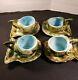 Vintage Japan Tea Cup Saucer Conch Oyster Shell Green Blue Lot Of 4