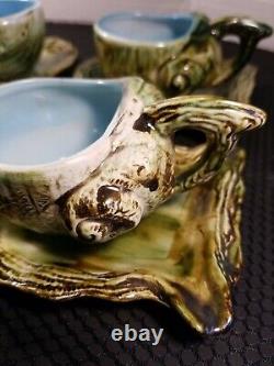 Vintage Japan Tea Cup Saucer Conch Oyster Shell Green blue Lot of 4