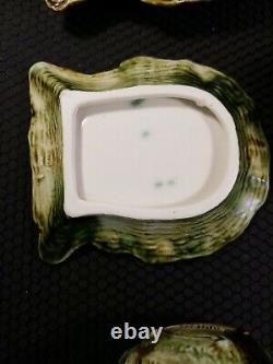 Vintage Japan Tea Cup Saucer Conch Oyster Shell Green blue Lot of 4