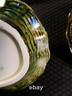 Vintage Japan Tea Cup Saucer Conch Oyster Shell Green blue Lot of 4