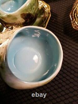 Vintage Japan Tea Cup Saucer Conch Oyster Shell Green blue Lot of 4