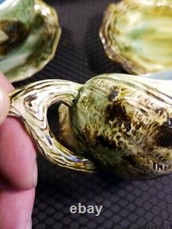Vintage Japan Tea Cup Saucer Conch Oyster Shell Green blue Lot of 4