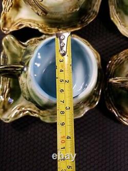 Vintage Japan Tea Cup Saucer Conch Oyster Shell Green blue Lot of 4