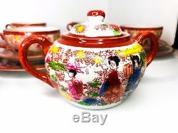Vintage Japanese Tea Set Geisha Hand Painted Porcelain Cups And Saucers
