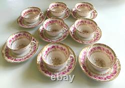 Vintage KPM Teacup Saucer Set GERMANY Serves 8 PINK ROSES Gold Trim 16-Pieces