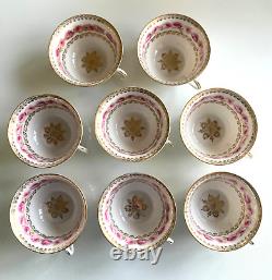 Vintage KPM Teacup Saucer Set GERMANY Serves 8 PINK ROSES Gold Trim 16-Pieces