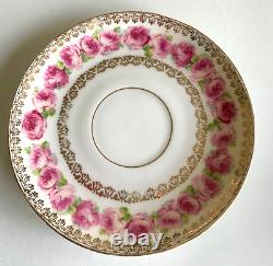 Vintage KPM Teacup Saucer Set GERMANY Serves 8 PINK ROSES Gold Trim 16-Pieces