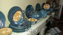 Vintage Lustreware Rising Sun Japan Blue With Cherry Blossoms Tea Set 23 Pcs EC