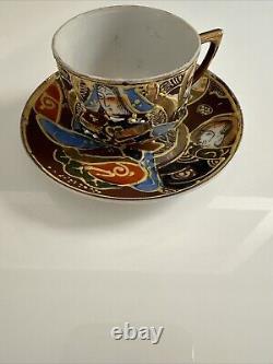 Vintage Made In Japan Hand Painted Moriage Six Tea Cups & Saucers two Tea Towels