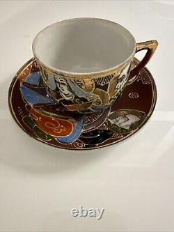Vintage Made In Japan Hand Painted Moriage Six Tea Cups & Saucers two Tea Towels