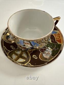 Vintage Made In Japan Hand Painted Moriage Six Tea Cups & Saucers two Tea Towels
