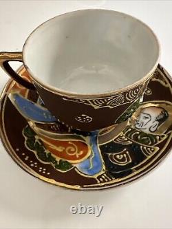 Vintage Made In Japan Hand Painted Moriage Six Tea Cups & Saucers two Tea Towels