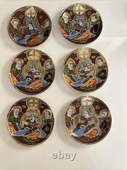 Vintage Made In Japan Hand Painted Moriage Six Tea Cups & Saucers two Tea Towels