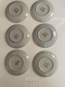 Vintage Made In Japan Hand Painted Moriage Six Tea Cups & Saucers two Tea Towels