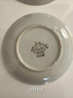 Vintage Made In Japan Hand Painted Moriage Six Tea Cups & Saucers two Tea Towels