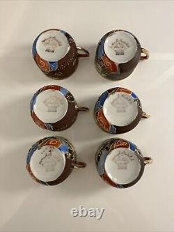 Vintage Made In Japan Hand Painted Moriage Six Tea Cups & Saucers two Tea Towels