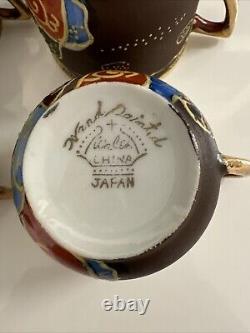 Vintage Made In Japan Hand Painted Moriage Six Tea Cups & Saucers two Tea Towels