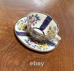 Vintage Miniature Porcelain Hand Painted Floral Teacup & Saucer