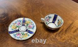 Vintage Miniature Porcelain Hand Painted Floral Teacup & Saucer