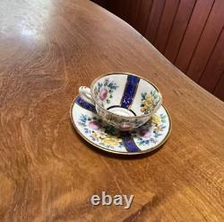 Vintage Miniature Porcelain Hand Painted Floral Teacup & Saucer