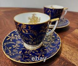 Vintage Minton's Colbalt Blue & Gold Espresso Demitass Teacup & Saucer Set Of 2