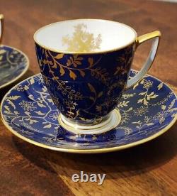 Vintage Minton's Colbalt Blue & Gold Espresso Demitass Teacup & Saucer Set Of 2