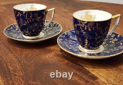 Vintage Minton's Colbalt Blue & Gold Espresso Demitass Teacup & Saucer Set Of 2