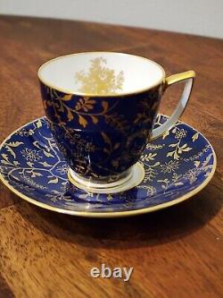 Vintage Minton's Colbalt Blue & Gold Espresso Demitass Teacup & Saucer Set Of 2