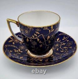 Vintage Minton's Colbalt Blue & Gold Espresso Demitass Teacup & Saucer Set Of 2