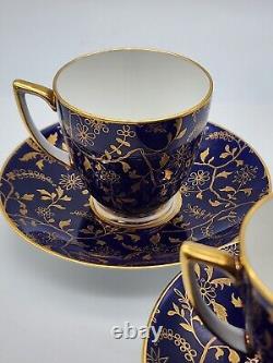 Vintage Minton's Colbalt Blue & Gold Espresso Demitass Teacup & Saucer Set Of 2