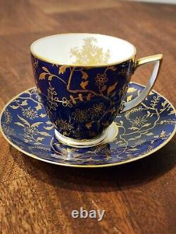 Vintage Minton's Colbalt Blue & Gold Espresso Demitass Teacup & Saucer Set Of 2