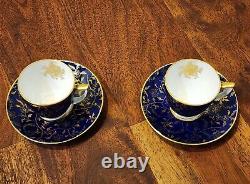 Vintage Minton's Colbalt Blue & Gold Espresso Demitass Teacup & Saucer Set Of 2