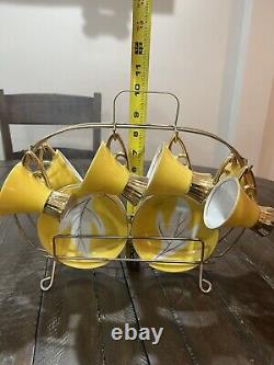 Vintage Napco Tea Set Yellow Gold Rack Leaf Saucer 4ZD-5415 Porcelain Set Of 6