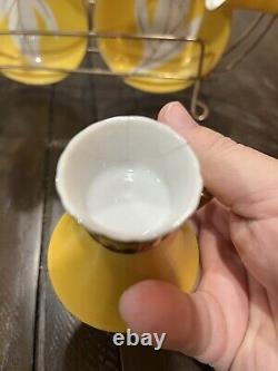 Vintage Napco Tea Set Yellow Gold Rack Leaf Saucer 4ZD-5415 Porcelain Set Of 6