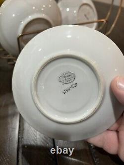 Vintage Napco Tea Set Yellow Gold Rack Leaf Saucer 4ZD-5415 Porcelain Set Of 6