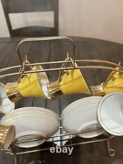 Vintage Napco Tea Set Yellow Gold Rack Leaf Saucer 4ZD-5415 Porcelain Set Of 6
