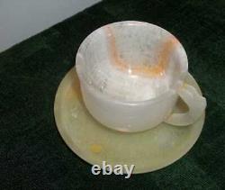 Vintage Onyx Marble Handcrafted Tea Cups and Saucers With Case