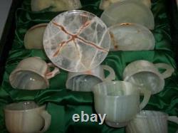 Vintage Onyx Marble Handcrafted Tea Cups and Saucers With Case